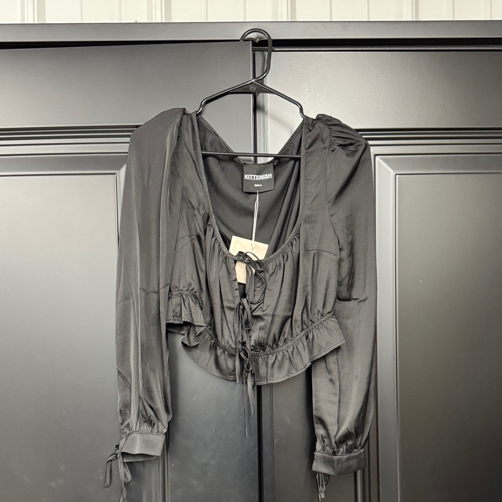 NWT Kittenish Women's Black Satin Blouse
